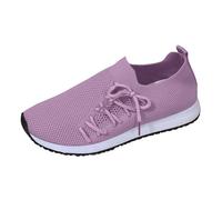 Work Trainers Sneakers Women 2023 New Europe and The States and The States Fly Weaving Solid Color Casual Top Sneakers (Purple, 4)