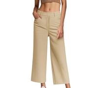 Work Trouser for Women Summer Wide Leg Palazzo Ladies Pants Comfy Solid Casual Office Trousers with Pockets Pant for Women UK Cargo Pant Beige M