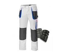 WORK TROUSERS Combat Style Multi Pocket Heavy Duty Pants Knee Pad White with Blue inserts Painter's Trousers (32W 34L, White with Knee Pads)
