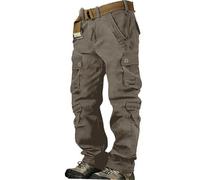 Work Trousers for Men Cargo Multi-Pockets Tactical Workwear Trouser Solid Color Loose Fit Cotton Combat Workwear Pants for Daily Work and Leisure Activities (Brown, 42)