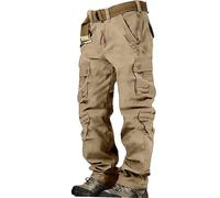 Work Trousers for Men Cargo Multi-Pockets Tactical Workwear Trouser Solid Color Loose Fit Cotton Combat Workwear Pants for Daily Work and Leisure Activities (Khaki, 44)