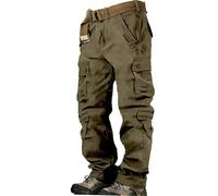 Work Trousers for Men Cargo Multi-Pockets Tactical Workwear Trouser Solid Color Loose Fit Cotton Combat Workwear Pants for Daily Work and Leisure Activities (Yellow, 36)