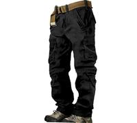 Work Trousers for Men Cargo Multi-Pockets Tactical Workwear Trouser Solid Color Loose Fit Cotton Combat Workwear Pants for Daily Work and Leisure Activities (Black, 36)