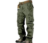 Work Trousers for Men Cargo Multi-Pockets Tactical Workwear Trouser Solid Color Loose Fit Cotton Combat Workwear Pants for Daily Work and Leisure Activities (Green, 38)