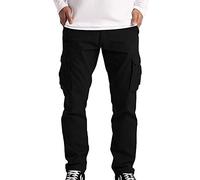 Work Trousers for Men, Mens Cargo Trousers Twill Cotton Straight Multi-Pocket Cargo Work Pants Workwear (Black, L)
