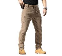 Work Trousers for Men Utility Durable Cargo Trousers Solid Military Tactical Trouser with Multi Pockets Casual Comfort Cargo Pants Loose Fit Outdoor Combat Hiking Work Trouser Workwear Men Khaki