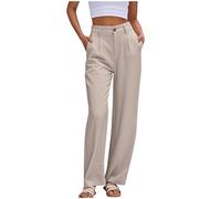 Work Trousers for Women UK Ladies Office Smart Stretch Suit Trousers Casual Straight Leg Tailored Palazzo Pants High Waist Yoga Dress Pants with Pockets Clearance Khaki