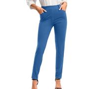 Work Trousers for Women UK Stretchy Business Office Skinny Slim Leg Trousers Ladies Work Trousers High Elastic Waist Smart Stretch Suit Pants with Pockets Work Formal Office Wear Trousers Blue