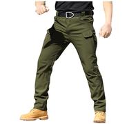Work Trousers Men, Cargo Trousers for Men UK Baggy Outdoor Waterproof Hiking Work Pants Stretch Multi Pockets Lightweight Classic Tactical Trousers Army Green, L