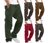 Work Trousers Men Multi Pockets Cargo Trouser Workwear Utility Pants Classic Drawstring Straight Leg Workout Pants Outdoor Fitness Pant with Mix Colour, Solid Colour, Camouflage, Fleece Trousers