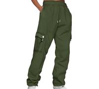 Work Trousers Women Elasticated Waist | Black Cargo Pants Baggy Fitness Tactical Combat Drawstring Joggers Bottoms Lightweight Track Pants Soft Straight Leg