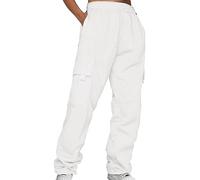 Work Trousers Women Elasticated Waist | Black Cargo Pants Baggy Fitness Tactical Combat Drawstring Joggers Bottoms Lightweight Track Pants Soft Straight Leg