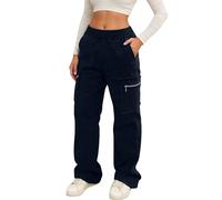Work Trousers Women Elasticated Waist Black Cargo Pants Baggy Fitness Tactical Drawstring Combat Trousers Solid Joggers Bottoms Lightweight Track Pants Soft Straight Leg Trousers XXL 3XL 4XL 5XL 6XL
