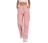 Work Trousers Women Summer Solid Color Stretch Belt Button Trousers Straight Wide Leg Side Slit Lounge Pants Holiday Beach Baggy Palazzo Pants with Pockets Bottoms Ladies S-XXL Pink