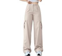 Work Trousers Women's Stretch Cargo Trousers Women's Baggy Y2K High Waist Sweatpants Wide Leg Jeans Casual 91s E-Girl Streetwear Loose Boyfriend Casual Trousers with Pockets Straight Hippie Harem