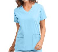 Work Tunics for Women Classic Fit Utility Shirt 2024 New Beauty Salon Mock Wrap with Pockets Womens Scrubs Housekeeping Cat Grooming Classic Fit Short Sleeve Graphic Ladies Scrubs Sky Blue