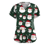 Work Tunics for Women Healthcare Tunic Xmas Print Dog Grooming V Neck Xmas Graphic Spa Nail Salons Womens Scrubs V Neck Doctors Hospital Beauty Salon Workwear Christmas for Career Day
