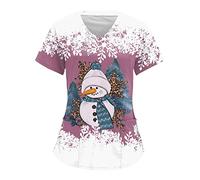 Work Tunics for Women Xmas Graphic Wrap Mock Short Sleeve Beauty Salon Nursing Work Top for Ladies Beauty Tunic Uniform Workwear Doctors Hospital Cat Grooming Utility Shirt Work Tops with Pockets