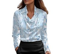 Work Tunics, Women's Silk Satin Shirt Cowl Neck Ruched Front Draped Top Fitted Long Sleeve Collar Blouses for Women UK Elegant Smart Formal Office Work Wear 11-Light Blue 12