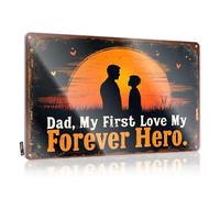 Work Wall Decor Medieval Fantasy Rustic Metal Sign Decorative Outdoor Pre-drilled Tin | Dad, My First Love, Forever Hero. For Yarn Horseshoe Hanging Rainbow(30X40CM)