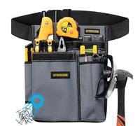 WORKADE Heavy Duty 8-Pockets Single Side Tool Belt for Men & Women - Black Double-Layered Cordura Tool Bags/Pouches, Adjustable Quick-Release Buckle Tool Belt for Electrician, Carpenter, Plumber.