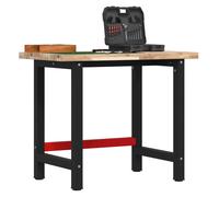 Workbench 100x60x83 cm Solid Acacia Wood Top, Powder-Coated Black/Red Frame Pro