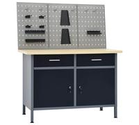 Workbench 120x60x85cm Black/Grey Steel & Engineered Wood 3 Wall Panels 500kgCap