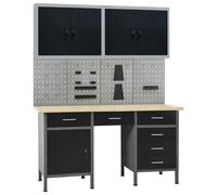 Workbench 160x60x85cm Black/Grey Steel Top 6-Drawer Cabinet Set 500kg Capacity
