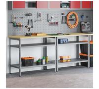 Workbench 200x55x85cm Powder-Coated Steel Grey Red 2pcs Shelves Drawers Max480kg