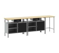 Workbench 3pcs Red/Grey Powder-Coated Steel 200x55x200cm With Shelves & Drawers