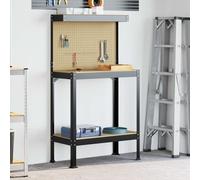 Workbench Black 81x41x145cm Engineered Wood & Metal with Drawer Shelves Pegboard