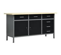 Workbench Black/Grey 160x60x85cm Steel & Engineered Wood 6 Drawers 2 Locks 500kg