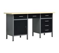 Workbench Black/Grey 160x60x85cm Steel & Engineered Wood 6 Drawers Lockable Door