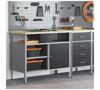 Workbench Black/Grey Engineered Wood & Steel 100x55x85cm Drawer Shelf Lock Tool