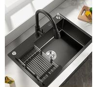 Workbench Embedded Kitchen Sink with Pull-Out Faucet 80x45cm Stainless Steel Modern Design Easy Clean Ideal for Home & Commercial Use