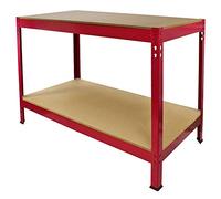 Workbench Garage Table Metal Storage Shelving DIY Tools Heavy Duty Work Bench Workshop Shed / 2 Shelves 90cm x 100cm x 60cm / Red