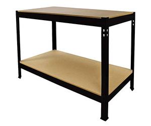 Workbench Garage Table Metal Storage Shelving DIY Tools Heavy Duty Work Bench Workshop Shed / 2 Shelves 90cm x 100cm x 60cm / Black