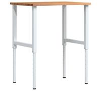 Workbench Light Brown Solid Oak with Powder-Coated Metal Frame 80 x 60 x (71.5-98) cm Height Adjustable for Workshop, Hobby Room, Garage with Large Work Area and Storage Space