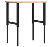 Workbench Made of Solid Oak Wood 80 x 60 x (71.5-98) cm Height Adjustable with Sturdy Metal Frame Ideal as a Work Table, Planing Bench and Clamping Table for Workshop, Garage, Hobby Room