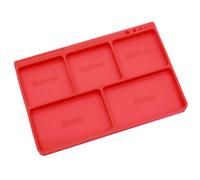 Workbench Parts Tray for Model Service, Red | Five Recessed Sections, Ruler Guide, Loose Screw and Bearing Organizer Pad