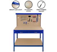 Workbench Pegboard Drawer LED Light Tool Garage Heavy Duty Steel Workshop DIY