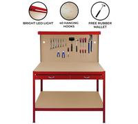 Workbench Pegboard Drawer LED Light Tool Garage Heavy Duty Steel Workshop DIY
