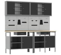 Workbench Set 8-piece Powder-Coated Steel Red & Grey 200x55x200cm Heavy-Duty