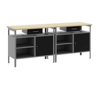 Workbench Set Black Powder-coated Steel 200x55x85cm Metal Shelves 2-Drawer with