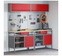 vidaXL Work Bench Set with Lock 8 pcs Red and Grey Powder-Coated Steel