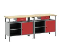 vidaXL Work Bench Set with Drawer 2 pcs Red and Grey 200 x 55 x 85 cm