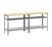 Workbench Set with Shelf Powder-Coated Steel Beige Grey 200 x 55 x 85 cm Work Table Workshop Garage Hobby Room with Lots of Storage Space and Robust Organiser System