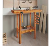 Workbench Solid Acacia Wood 92x48x83cm Natural Finish Sturdy with Vices & Shelf