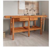 Workbench Solid Acacia Wood Natural 192x62x83 cm with Vices Drawers Shelf Sturdy