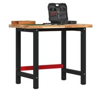 Workbench Solid Acacia Wood Top 100x60x83cm Dark Brown Powder-Coated Black Legs